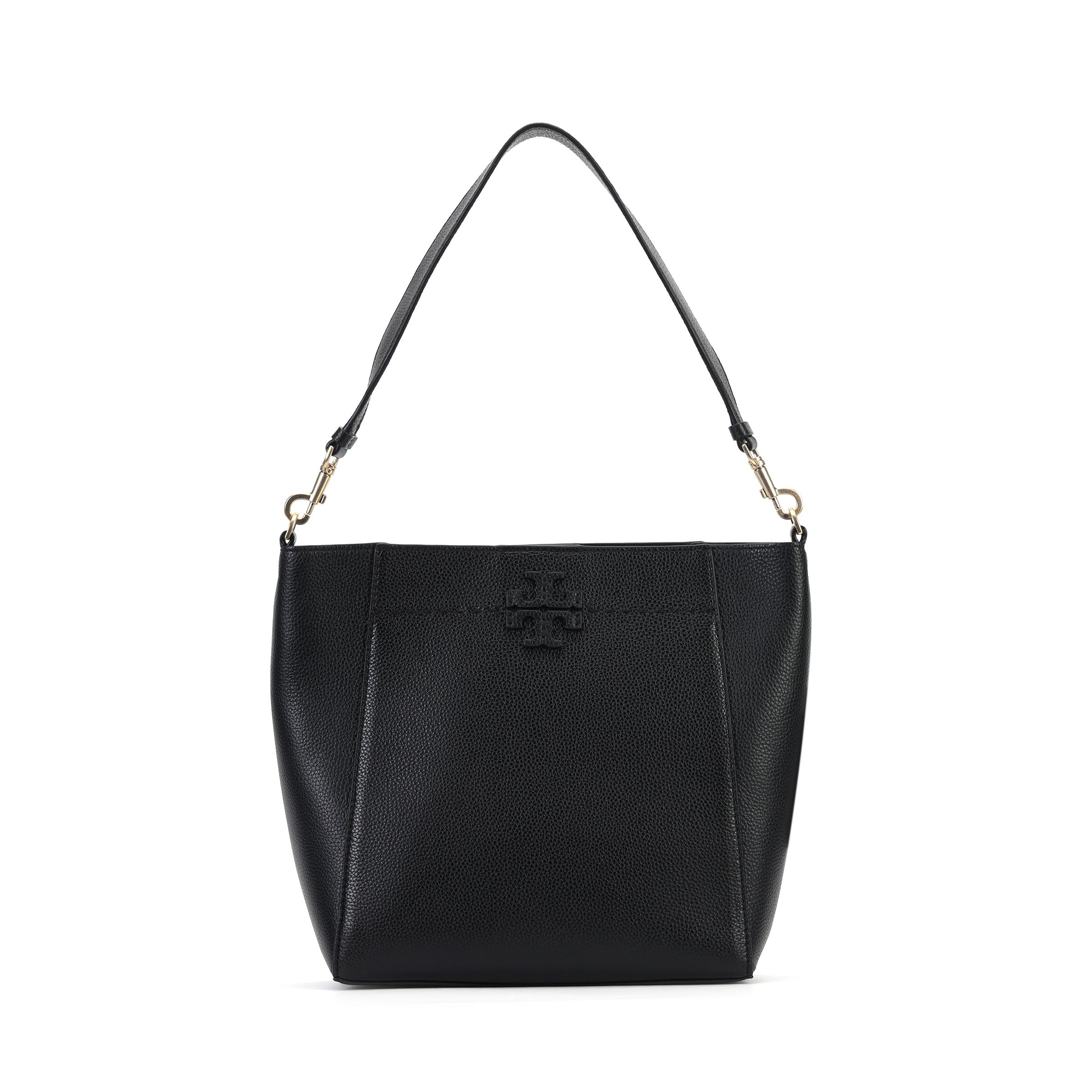 

Tory Burch Mcgraw Pebble Grain Large Capacity Leather Hobo Bucket Bag Women Bags Black 73338-001 Basic Set (Bag+Dust Bag)
