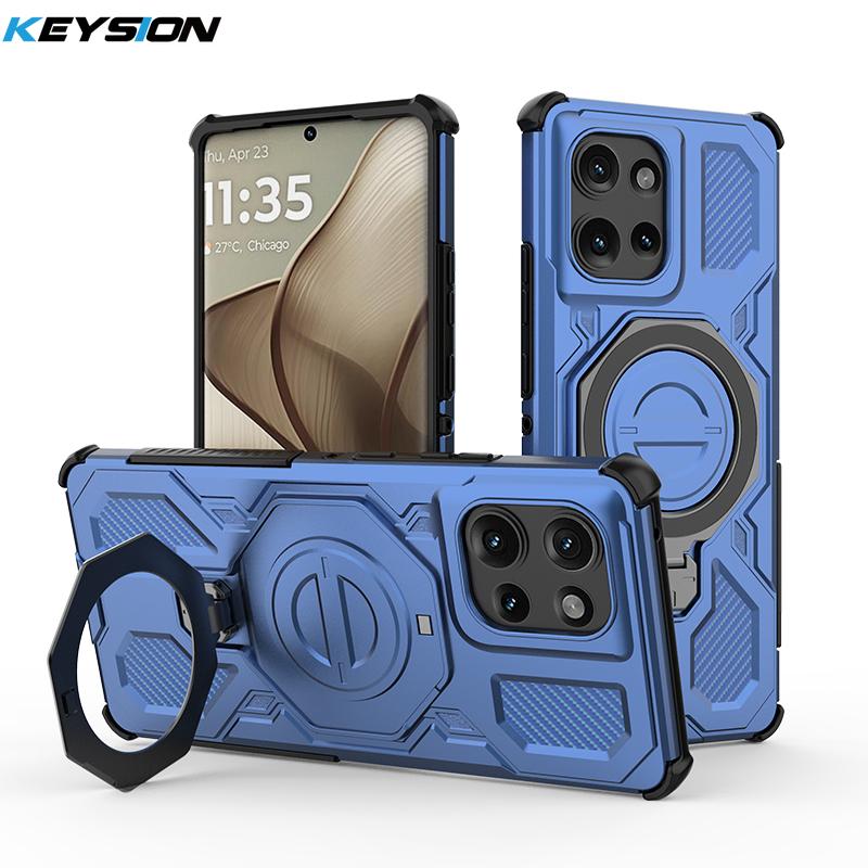 KEYSION Shockproof Magnetic Case for Motorola Edge 50 Pro 5G Upright Live Metal Ring Stand Phone Back Cover for MOTO Edge 50 5G