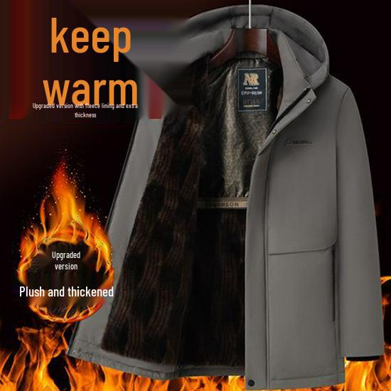 

Men s Winter Mink Velvet Parka - Thick, Warm Casual Cotton Jacket for Men, Perfect for Middle-Aged & Elderly 195 for 160-180 lbs хакі