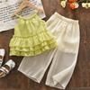 Summer Baby Girl Outfit Ruffle Cami Top And Wide Leg Pants Set Simple Stylish Toddler Girls Two Piece Clothing Suit