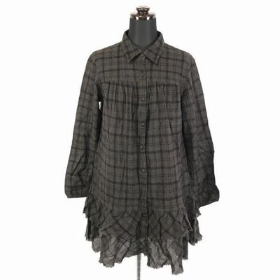PINK HOUSE Frilled Shirt Dress/Women’s Size M Approx./Dark Brown Check Pattern/(USED)