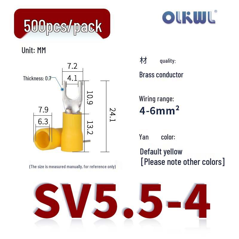 SV European Fork-Type Pre-Insulated Copper Crimp Terminals: SVS1.25-3.2/4/5, SV2-4/5/6 Wire Lugs.