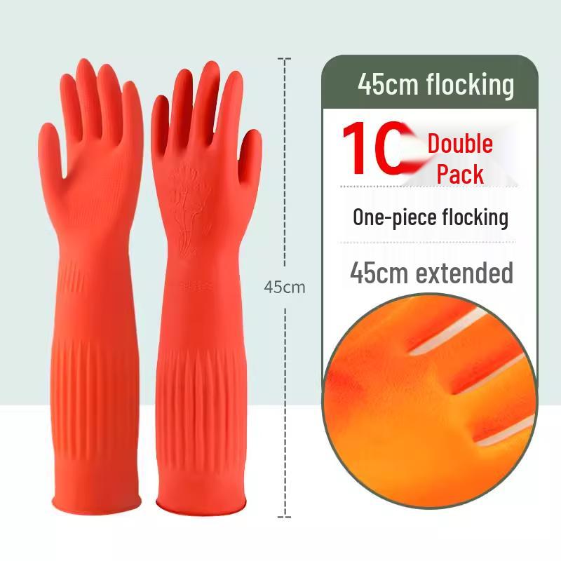 Dongfanghong Extended Thickened Fleece-lined Rubber Cleaning Gloves S