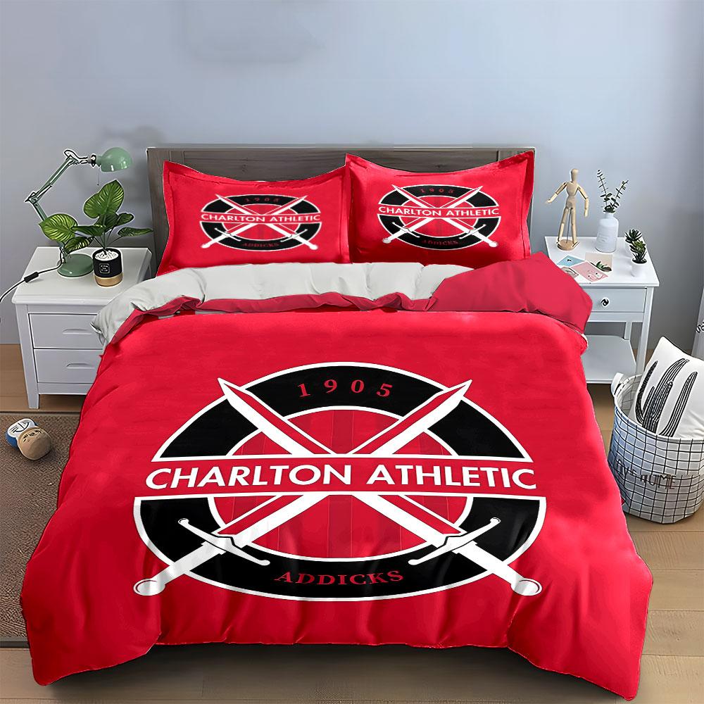 Rouge Charlton Athletic Logo Design Literie Housse de couette Ensemble Housse de couette Taies d'oreiller (1*Housse de couette 2*Taies d'oreiller, sans couette)