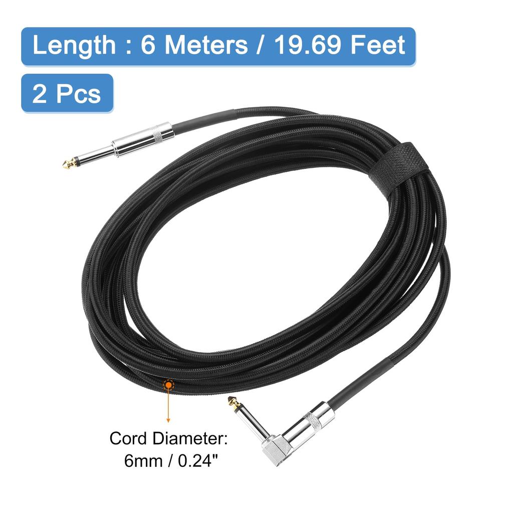 Uxcell 20ft Guitar Instrument To Straight To Stereo Audio Interconnect Balanced Line for Guitar and Black Cable, 1/4" 1/4" 6.35mm Right-Angle Jack,