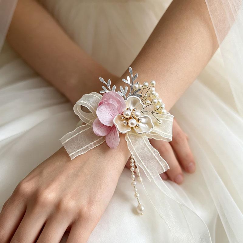 1Pc Pearl High-end Feel Mesh Sweet Plastic Wedding Decorations Simulation Wrist Corsage Petal