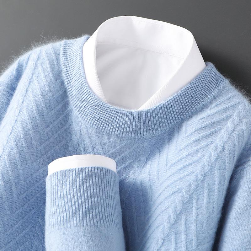 

Men s Double-Strand Pure Wool Sweater, Round Neck Pullover, Long Sleeve, Casual Loose Knit. L