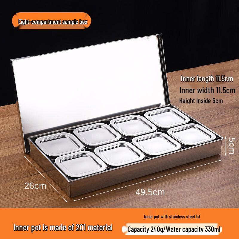 

Stainless Steel 8-Compartment Food Sample Box