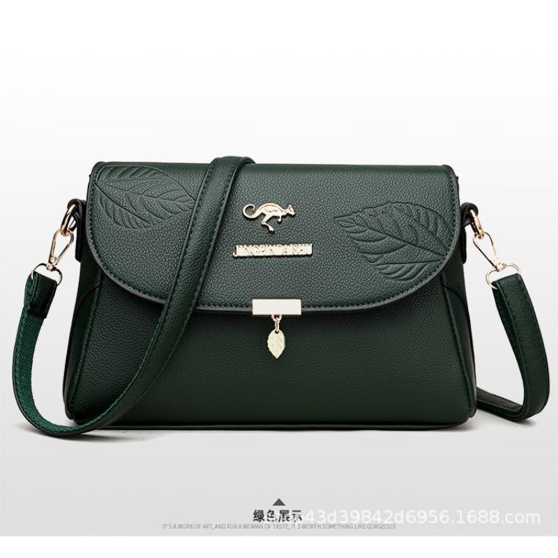 New soft leather texture large capacity single shoulder oblique span women's bag versatile fashion embossed leaf small square bag