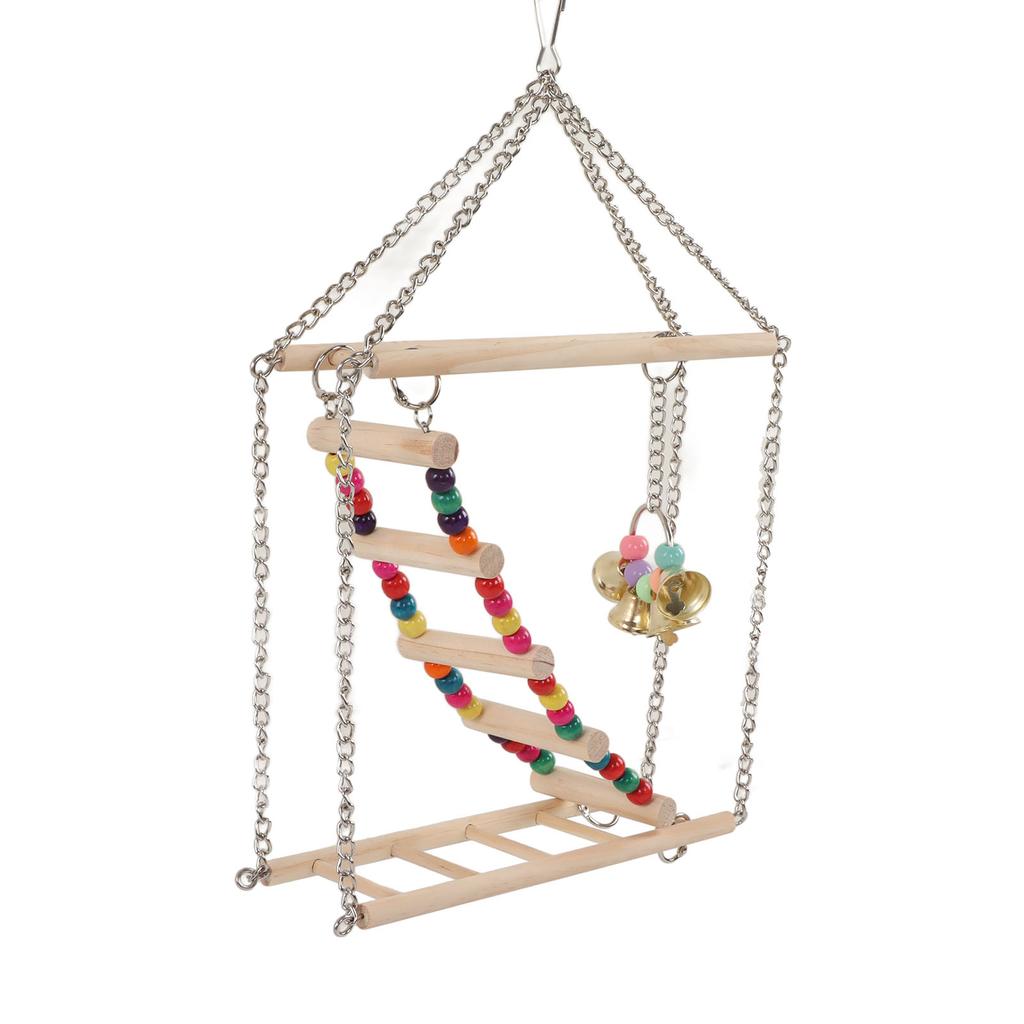 Bird Ladder Swing Toy Wooden Multicolor Bead Parrot Hanging Swing Toy Accessories for Pet Bird Cage