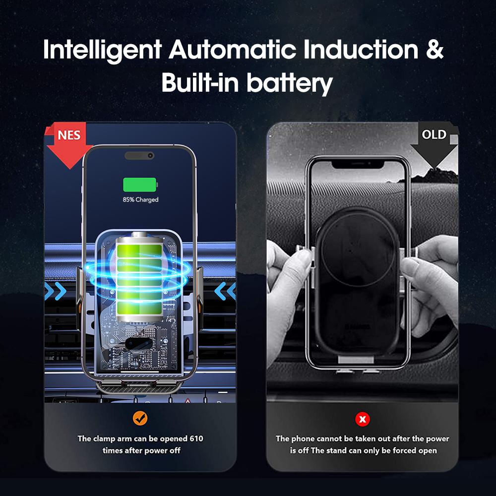 15W Bil Trådlös Laddare Infraröd Automatisk Fastklämning Snabbladdning Fäste Ställ Luftventil Telefonhållare