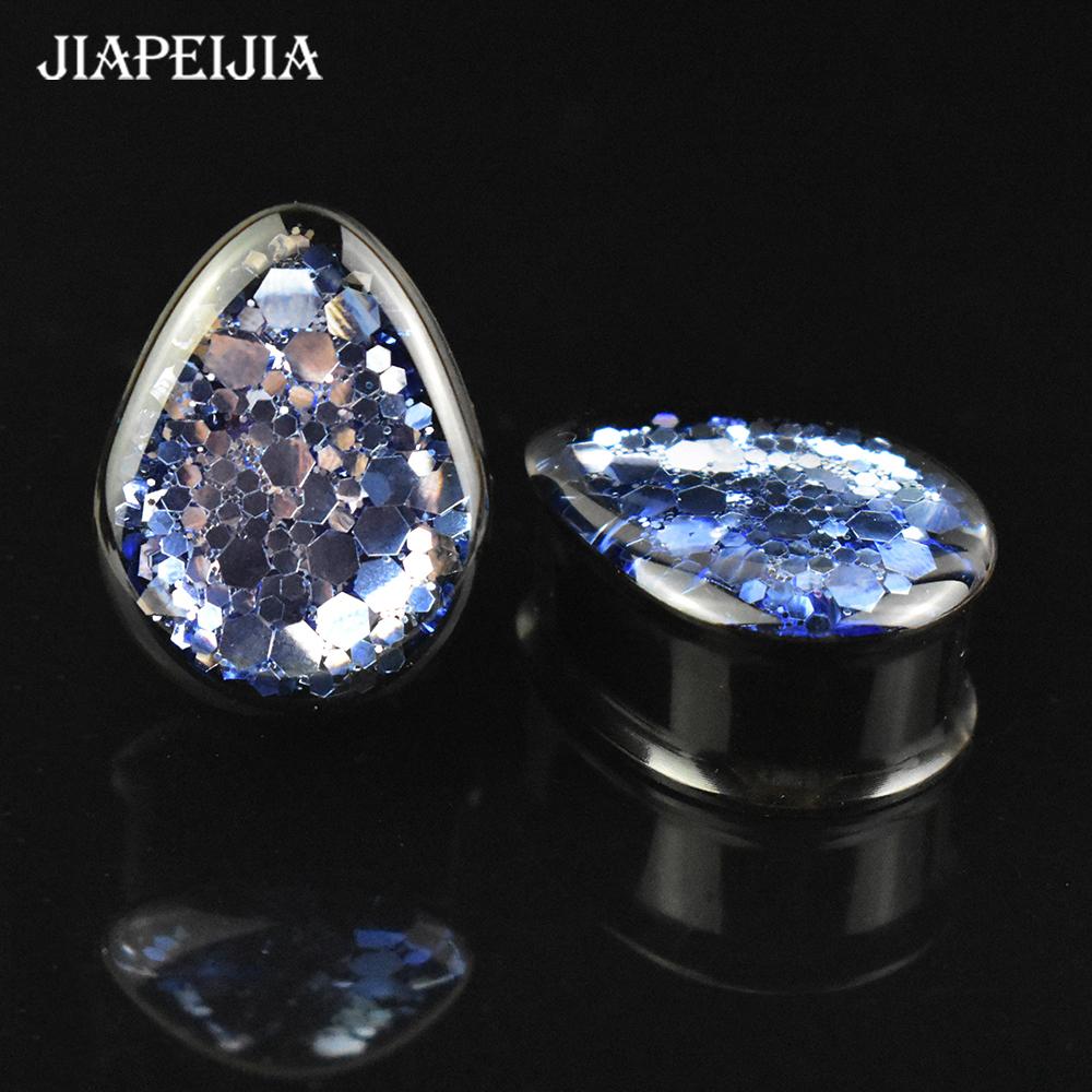 2 szt. 8-50mm Błyszczące cekiny Łezka Tunele Rozpychacze do uszu Rozpychacz do uszu Podwójnie rozszerzany korek Biżuteria do ciała dla kobiet i mężczyzn