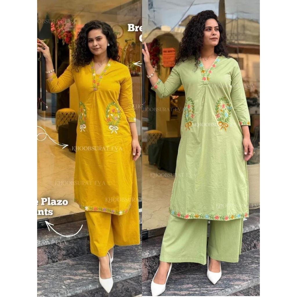 Women Office Wear Aline Kurti Cord Set Indian Designer Ethnic Kurta Palazzo Set