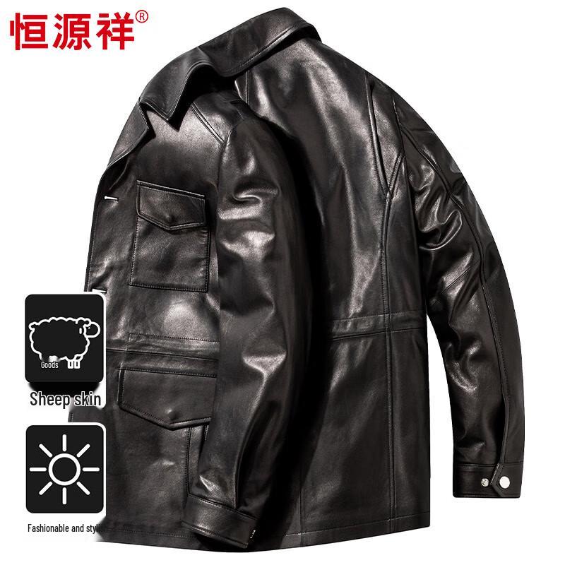 

Hengyuanxiang Men s Casual Sheepskin Leather Jacket 4XL