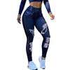 Women Pants High-Elastic Tight-Fit Fabric Imitation Jeans Leggings with Pockets Printing Ergonomic Tailoring Yoga Pants
