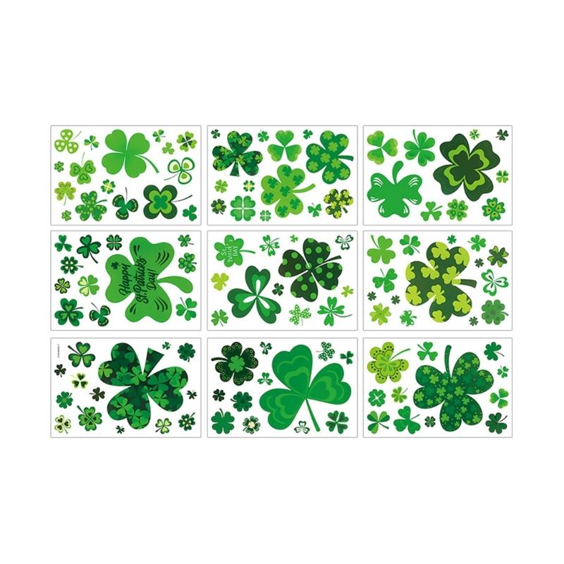 PVC-dekal Klistermärken St Patrick's Day Dekorationer Klistermärken med Klöver Småfolk Design för Fönster Spegel Glasdörr Dekorer