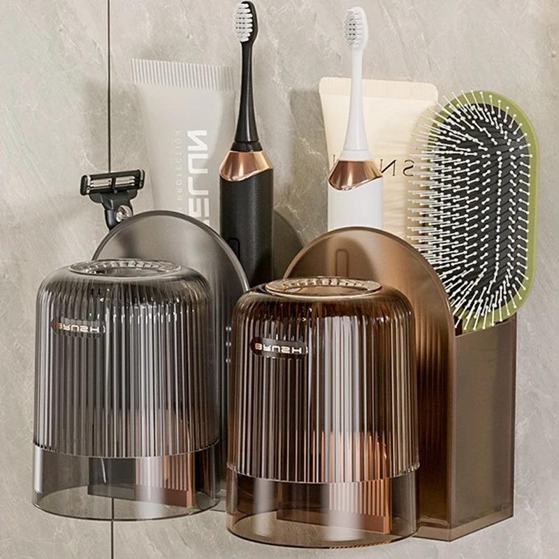 1-2Pcs Storage Rack Toothbrush Cup Toiletries Set Cups Punch-free Toothbrush Holder for Bathroom Gargle Plastic Products Home