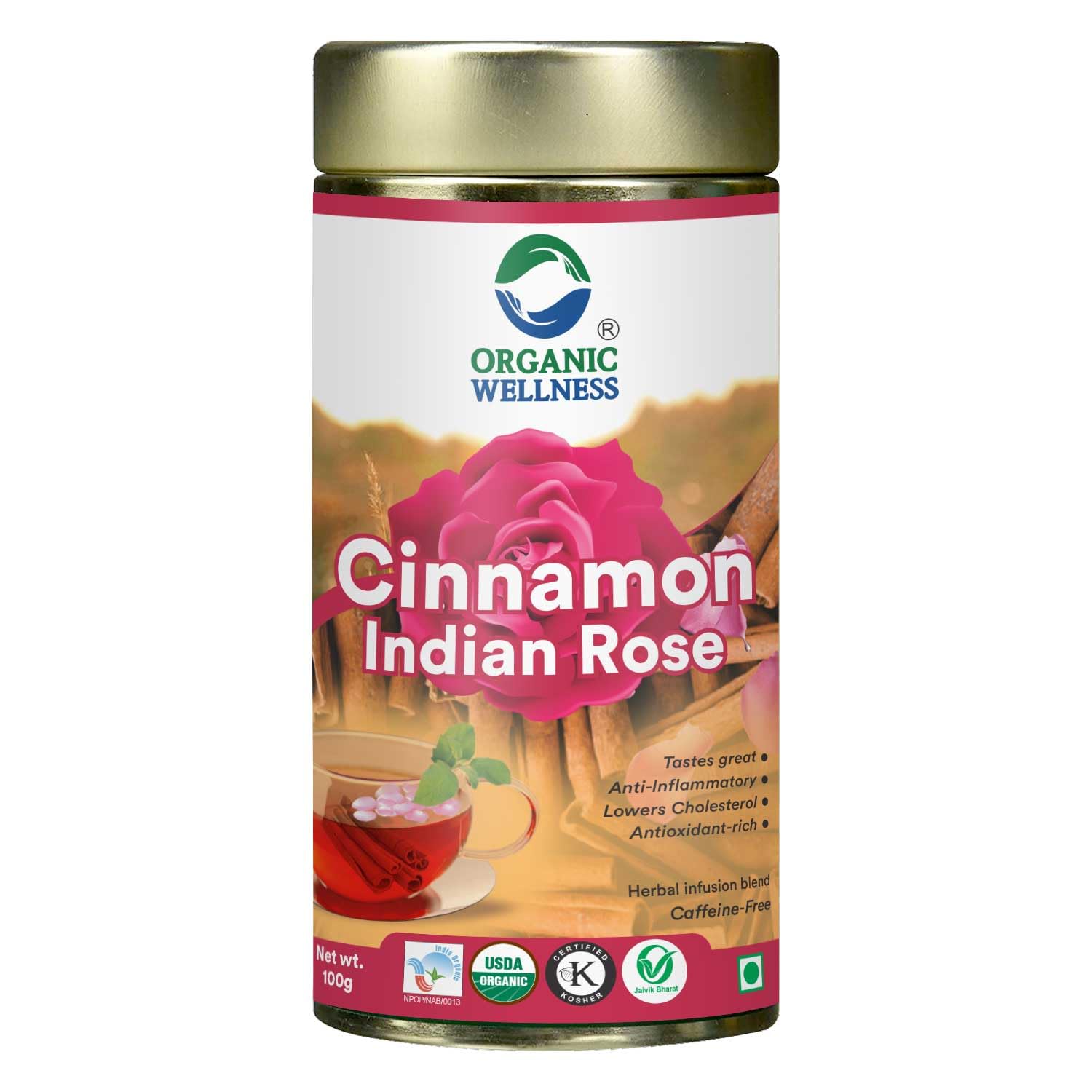 Tea with Cinnamon and Indian Rose (100 G), Cinnamon Indian Rose Tea, Organic Wellness