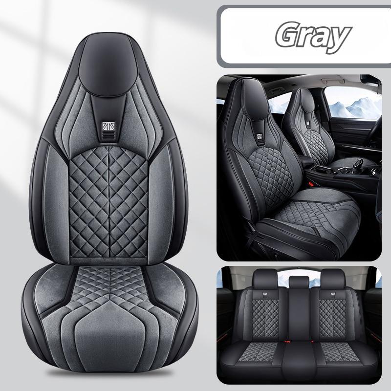 Premium 5-Seat Full-Cover Car Seat Covers - Suede Fabric & Soft Napa Leather, Durable Skin-Friendly Fit for Sedan/SUV/Truck
