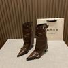French Retro Pointed Belt Buckle Thin Heel Medium Boots Women's 2025 Autumn and Winter New Temperament Versatile High Heel Trouser Boots