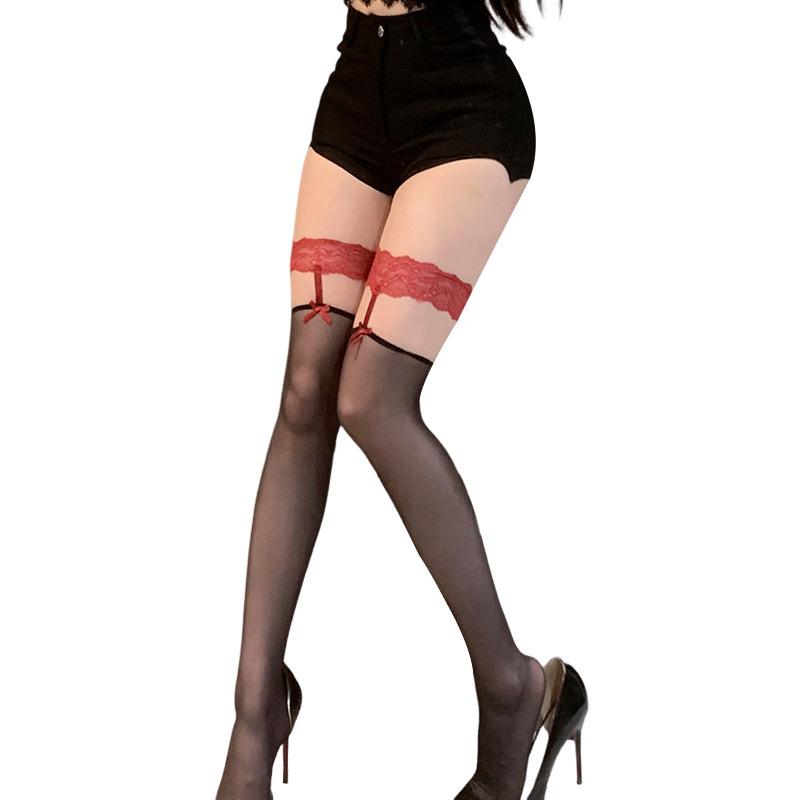 Sex stockings sexy lace ultra-thin lace contrasting black silk in the wind free to tear over knee socks