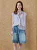 MAXZA Seersucker Striped Cap Sleeve Shirt Blouse