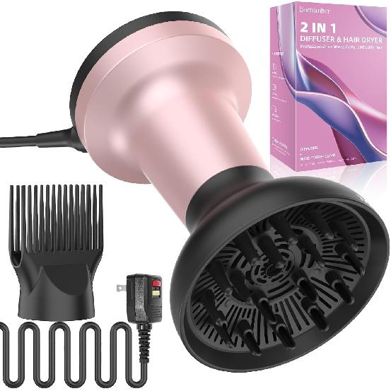 

2 in 1 Hair Diffuser for Curly Hair with Ionic Technology, XL 1875W Hair Dryer with Diffuser & Comb Nozzle Attachment, 3×Faster, Enhances Curl