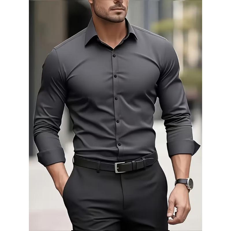 Camisa Masculina de Manga Longa para Verão Roupa Formal de Negócios Top Respirável Leve de Manga Longa para o Trabalho Diário