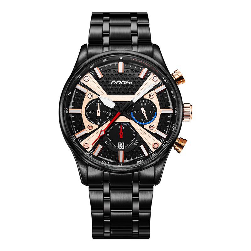 Sinobi Men s Quartz Luminous Three-Eye Six-Hand Steel Band Watch