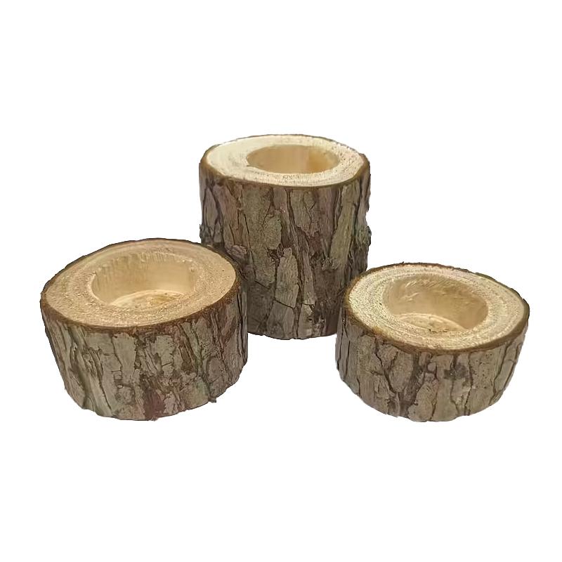 3Pcs Nordic Style Wooden Candlestick Base For Bedroom, Room Candle Decoration, Home Use, Tree Stump Candlestick Ornament