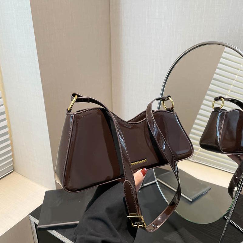 Women Shoulder Bags Fashion Patent Leather Burgundy Underarm Bag French Designer Lady Commuting Crossbody Handbags