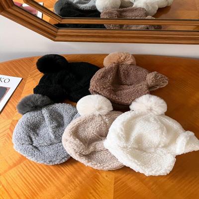 Wool Pom-pom Bucket Hat with Earflap, Women's Winter Hat with Pom-pom, Earmuffs, and Beanie