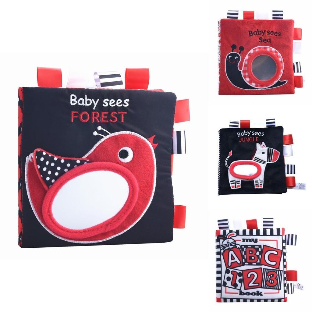 Baby Black White Red Visual Stimulation Book Animal Ocean Tag 3d Cloth Book Early Education Toy