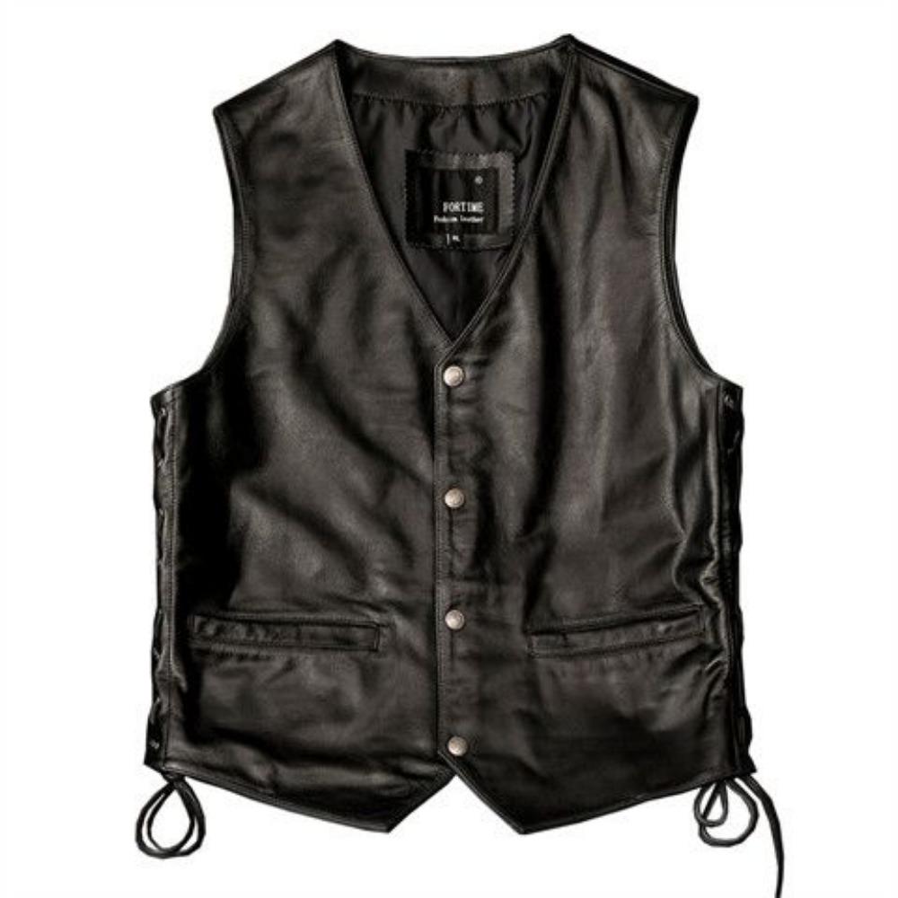 Pure First-layer Cowhide Leather Vest Locomotive Slim-fitting Small Vest Short Single-breasted Simple Sleeveless