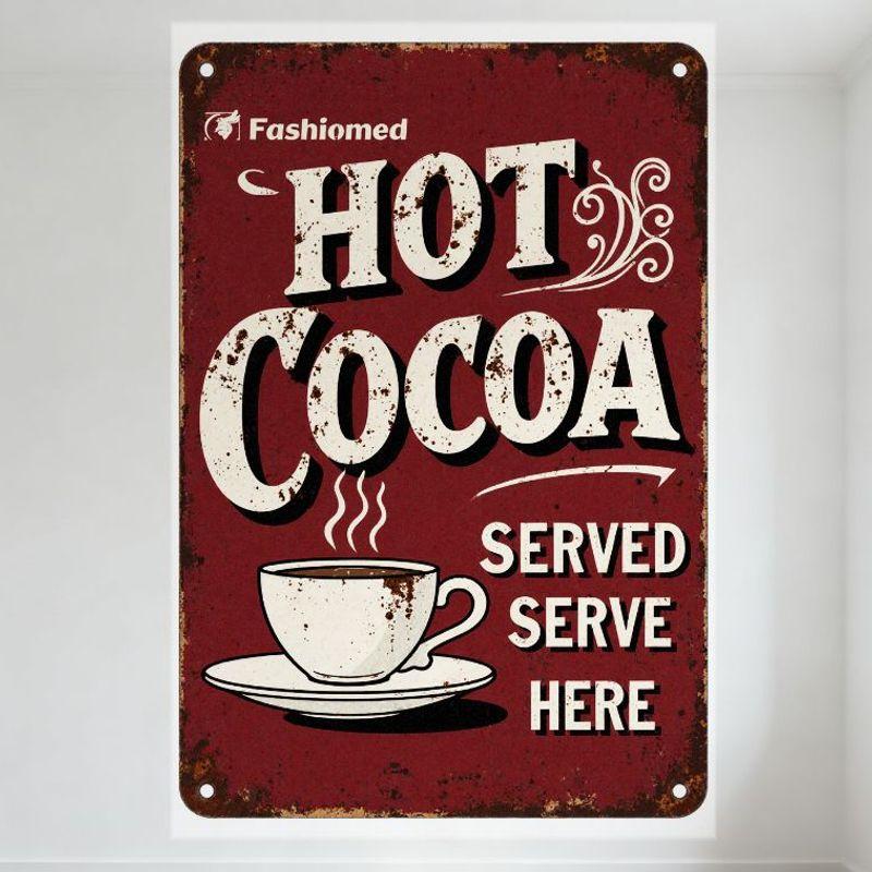 

Vintage Rustic Hot Cocoa Metal Tin Sign with Distressed White Text & Coffee Cup Illustration - Fashioned Style Wall Plaque for C 20x30cm（7.8x11.8inch）