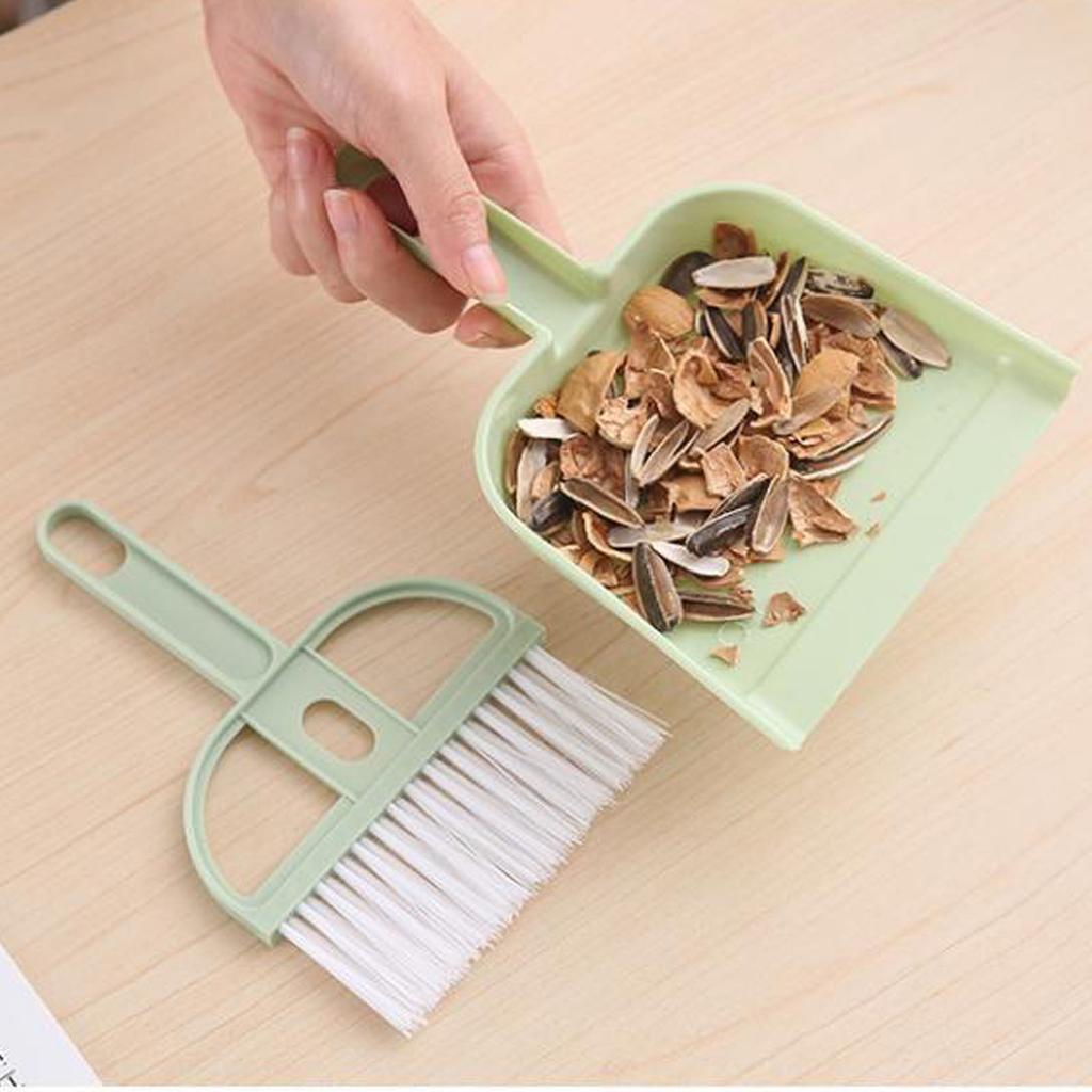 Plastic Mini Desktop Sweep Cleaning Brush Small Broom Dustpan Set Desktop Cleaning Set Nordic Green