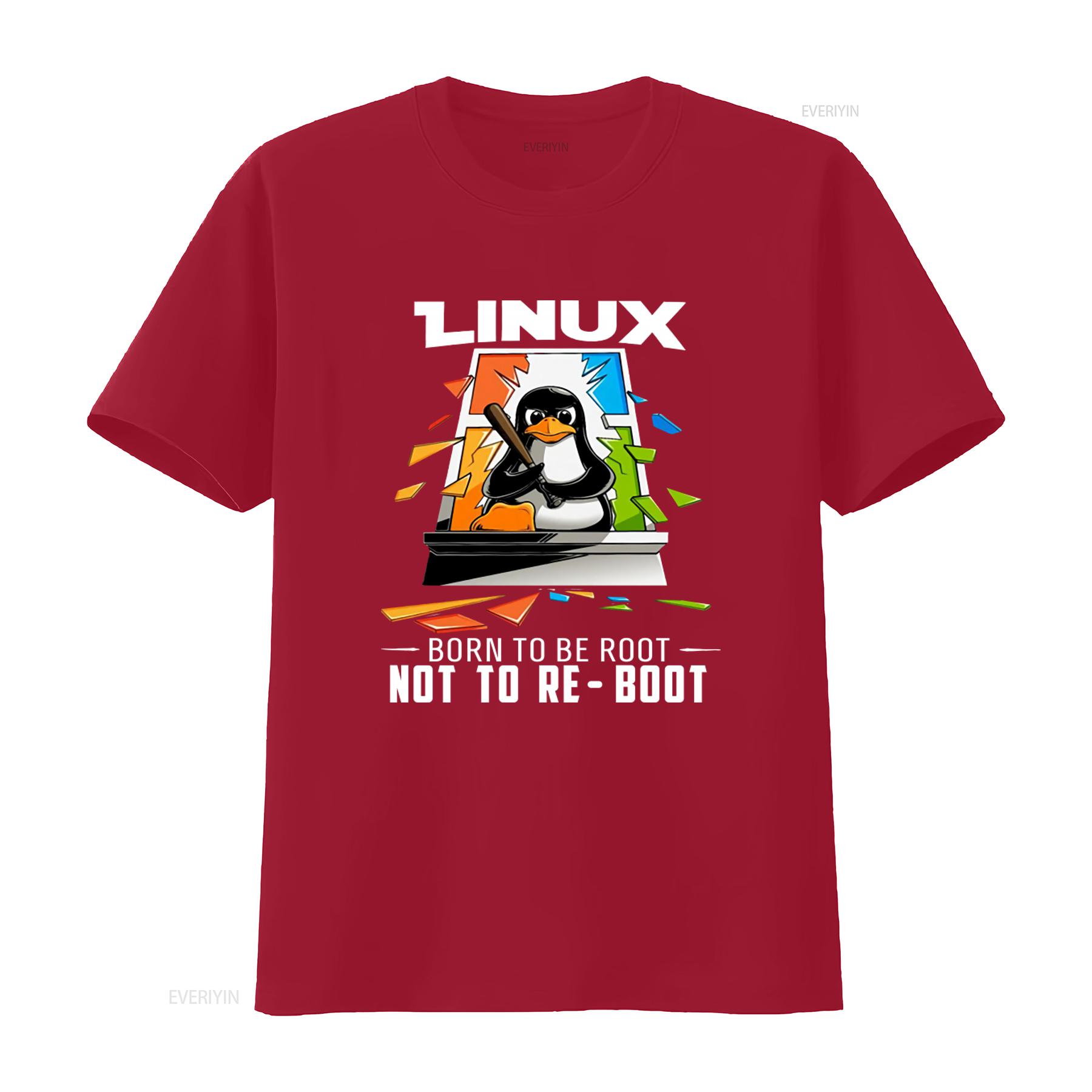 Linux Born To Be Root Not Reboot T Shirt Funny Kernel Tux Penguin Design vintage Washed Unisex Stylish graphic designer clothes S