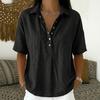 Women's Linen Blend Shirt Casual Short Sleeve Button-Down Loose Fit Blouse Tops