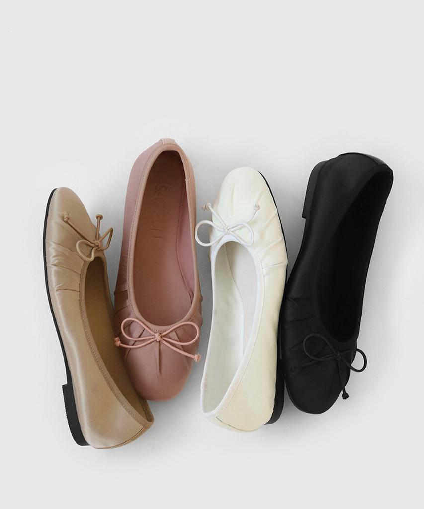 Sappun Melanie Satin Shirred Ribbon Flat Shoes (1Cm)