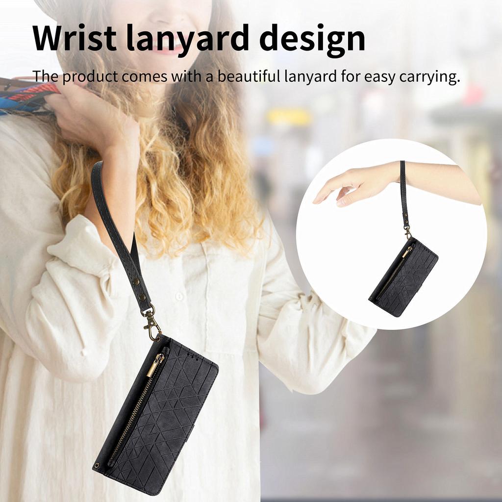For Xiaomi 17 Pro Max Case Zipper Wallet Geometry Lines Leather Phone Cover with Strap