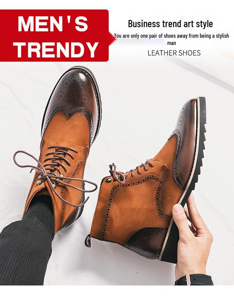Plus Size Men's Autumn/Winter Leather Chelsea Boots - British Style High-Top Fashion