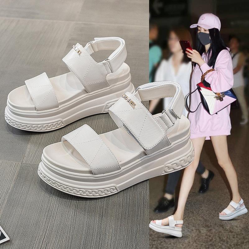 Women's Sandals 2025 New Hollow Sports Casual Soft-soled Fashion Sandals Women's Platform Velcro Roman Shoes Xia Liang