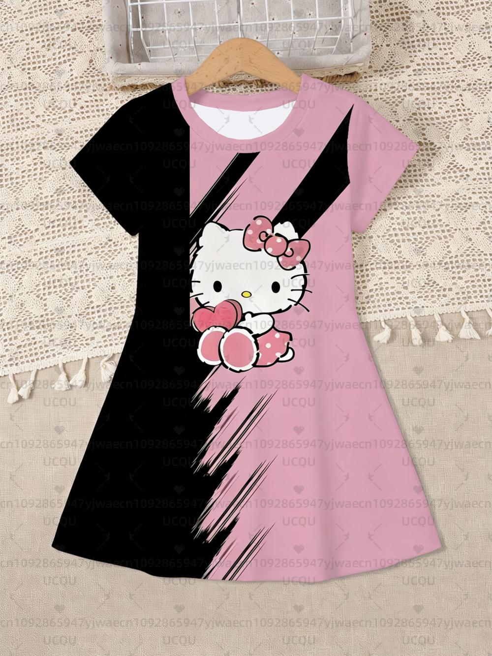 

Summer Women s Girl s Casual Hello Kitty 3D Print Graphic Kid Cute Dress Short Sleeve Children s Parent-child Dress 100