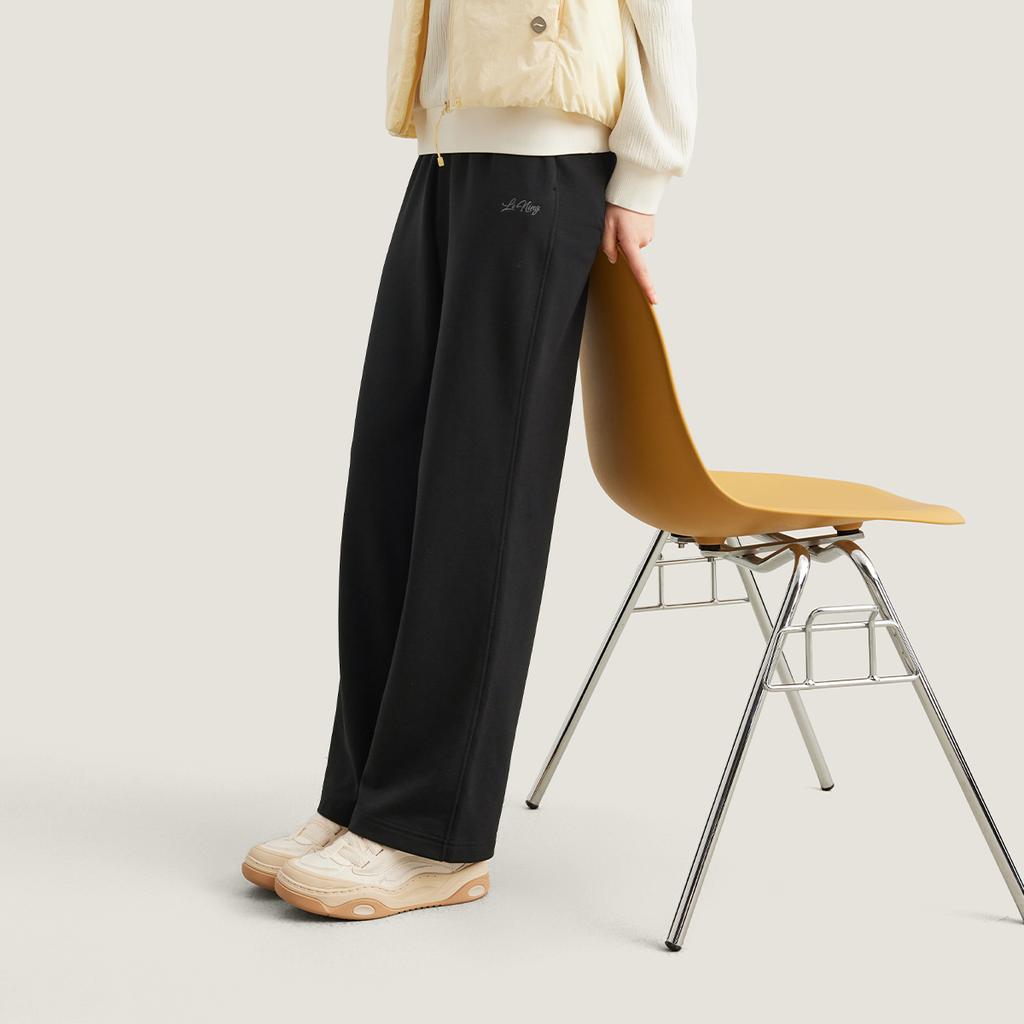 Li-Ning Simple Fashionable Versatile Comfortable Mid-Waist Straight Leg Casual Pants Women Bottoms Black AKLVC16-4
