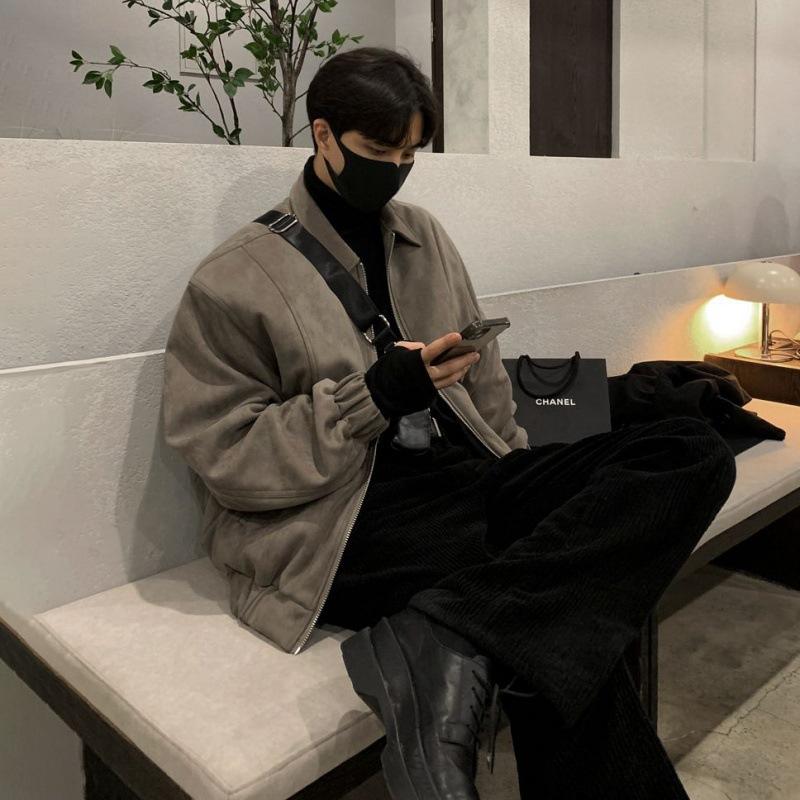 

Замшевая красивая хлопковая куртка с лацканами, мужская зимняя куртка, свободная хлопковая куртка в корейском стиле 2XL