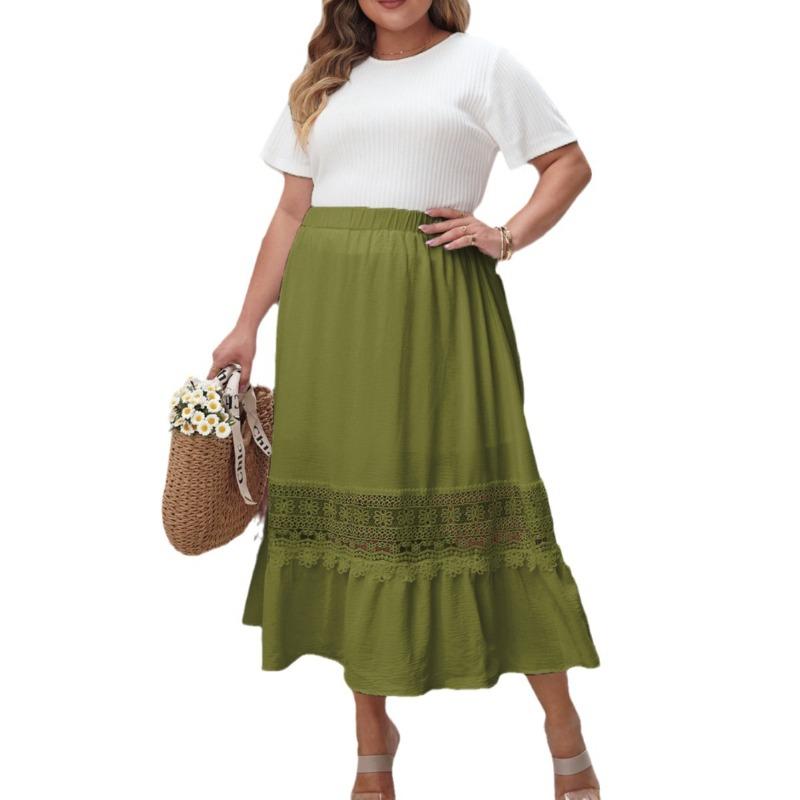 Plus Size Button High Waist Half-body Skirt Summer Loose Big Swing Skirt Temperament Elegant Skirt