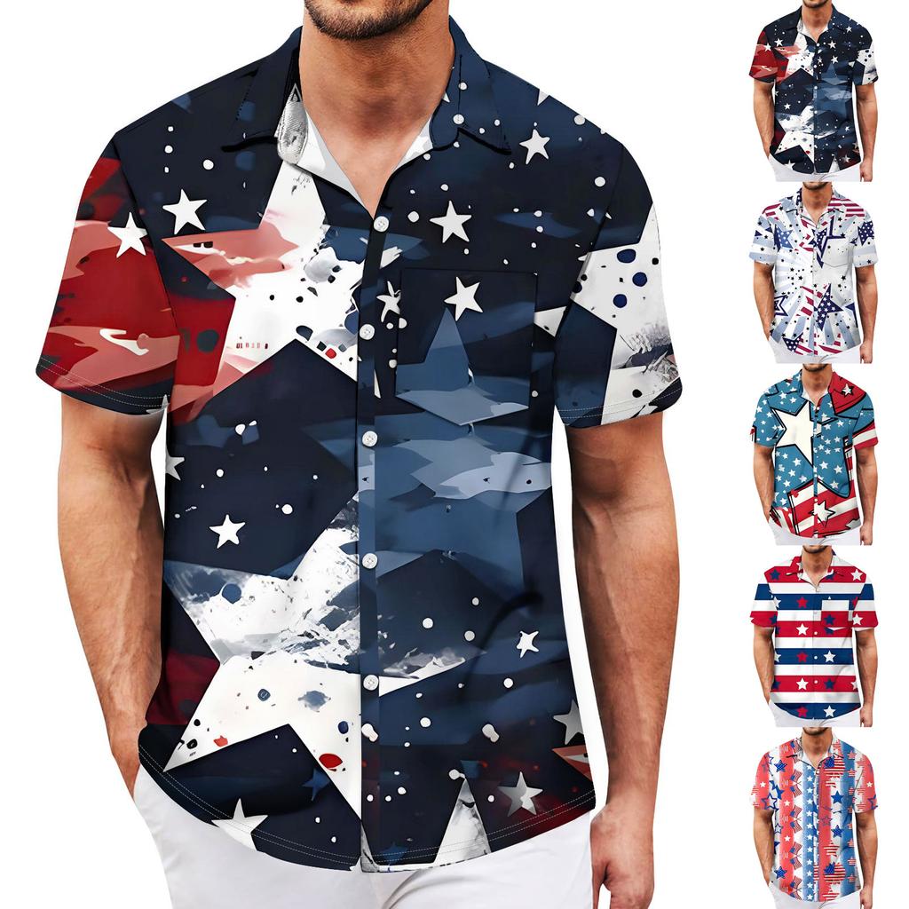 Men's Vintage Button Down Bowling Shirts Short Sleeve Summer Beach Shirt