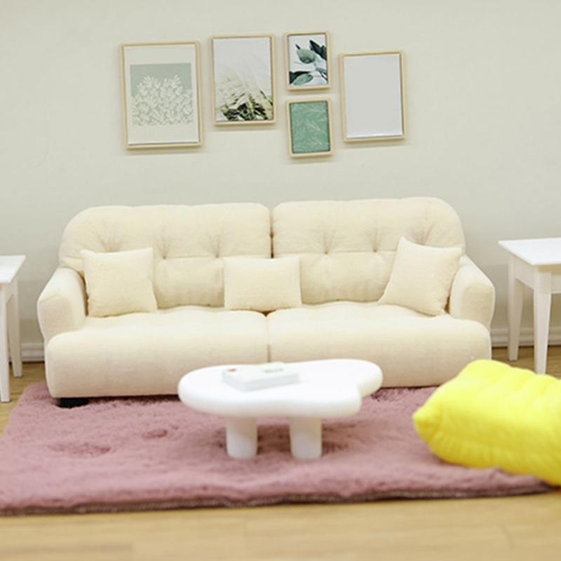 Handmade Mini Couch Dollhouses Single Sofa Set Flocking Loveseat Seater For Realistic Bedroom Scenes