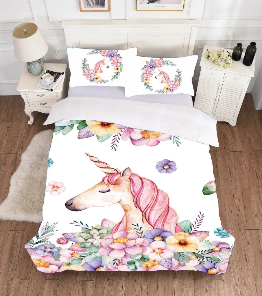 Bed Linens Cute Cartoon Comforter Bedding Sets Duvet Cover+pillocases 3D Print Unicorn Bedding Set 140x210 Single Double Size