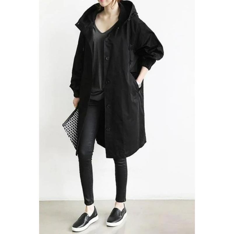 Autumn Casual Women's Mid-length Over-the-knee Windbreaker Jacket Loose Plus Size Coat